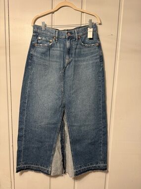 GAP NWT Blue Denim Maxi Skirt with Front Slit
